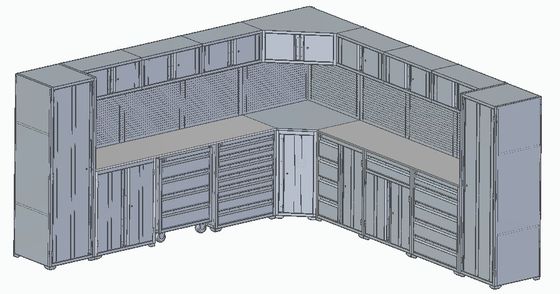 Garage en noir en forme de L, étagère en forme de L, rangement d'outils avec tiroirs