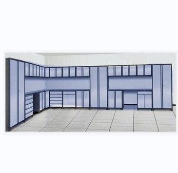 Garage en noir en forme de L, étagère en forme de L, rangement d'outils avec tiroirs