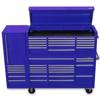 Solution de stockage d'outils en fer 55 pouces 10 tiroirs Coffre à outils noir avec roues et plafond en bois
