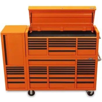 Solution de stockage d'outils en fer 55 pouces 10 tiroirs Coffre à outils noir avec roues et plafond en bois