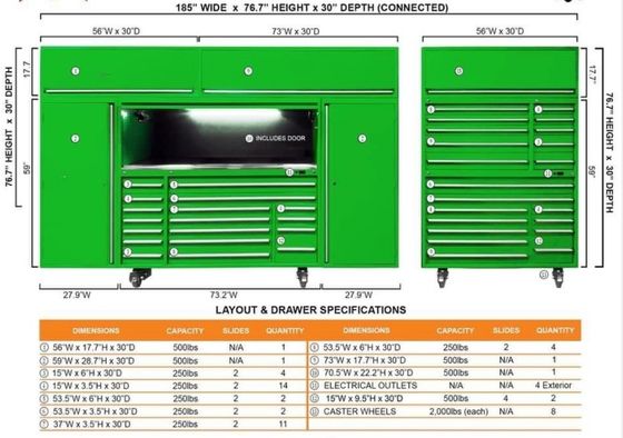 84 pouces outils de garage lourds rangement armoire à rouleaux avec roues et support personnalisé