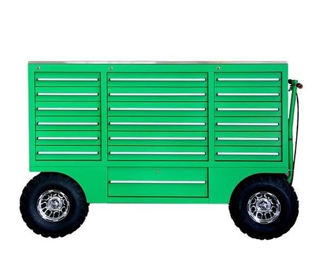 Armoire d'outils lourds avec poignée en acier inoxydable brun et grandes roues