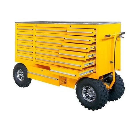 Armoire d'outils lourds avec poignée en acier inoxydable brun et grandes roues