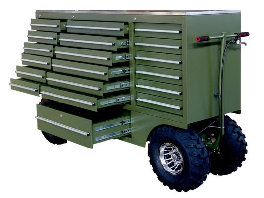 Armoire d'outils lourds avec poignée en acier inoxydable brun et grandes roues