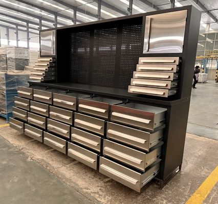 Tableau de travail fonctionnel en acier inoxydable pour entrepôt d'outils d'atelier et tiroirs lourds