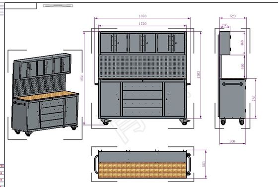 Soutien personnalisé et poignées en aluminium 72 &quot; boîte à outils sur roues pour atelier de garage