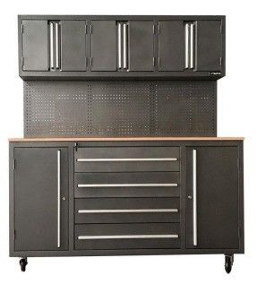 Boîte à outils à rouleaux à poignées en aluminium avec comptoir en bois et revêtement de tiroir en mousse EVA