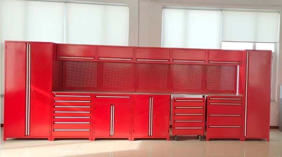 Armoire de garage en acier laminé à froid avec plateau de travail en acier inoxydable et finition en argent