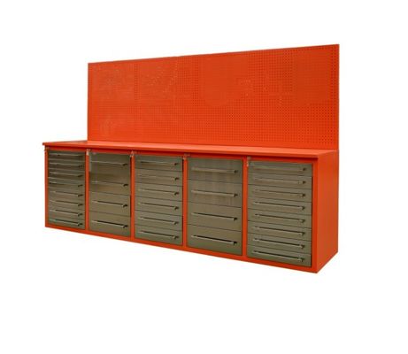 Tableau de travail en acier inoxydable et tiroirs pour le stockage des outils