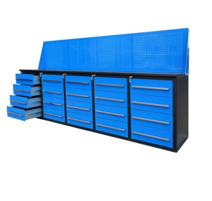 Tableau de travail en acier inoxydable et tiroirs pour le stockage des outils