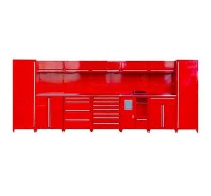 Armoire de garage à combinaison personnalisable avec plusieurs tiroirs et boîte à outils à rouleaux rouges