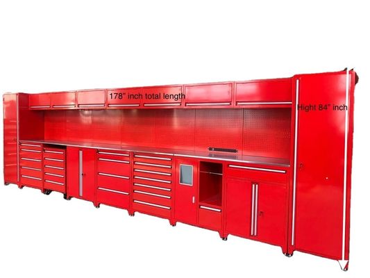 Armoire de garage à combinaison personnalisable avec plusieurs tiroirs et boîte à outils à rouleaux rouges