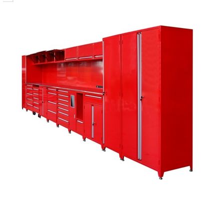 Armoire de garage à combinaison personnalisable avec plusieurs tiroirs et boîte à outils à rouleaux rouges