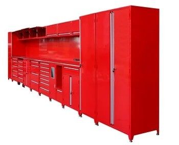 Armoire de garage à combinaison personnalisable avec plusieurs tiroirs et boîte à outils à rouleaux rouges