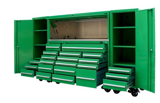 Armoire d'outils de garage en acier durable avec boîte à outils à rail et grand banc de travail