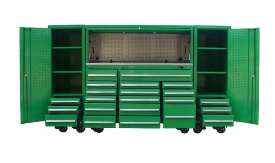 Armoire d'outils de garage en acier durable avec boîte à outils à rail et grand banc de travail